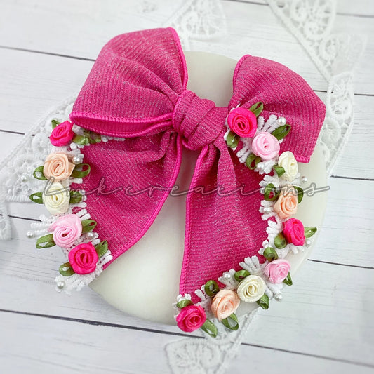 Hot Pink Floral Trimmed Bow